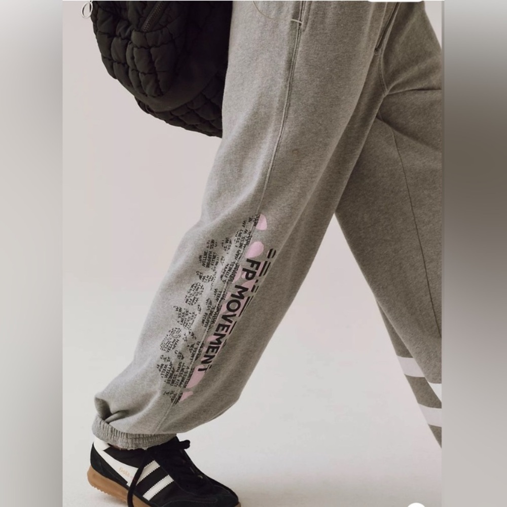 FP MOVEMENT All Star Logo Jogger Pants NWT Heather Gray Pink Black - Picture 2 of 10